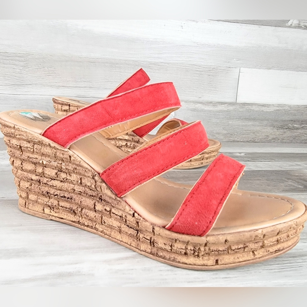 Mariella Red Suede Cork Wedge Sandals Women's Size 8 - Picture 11 of 16